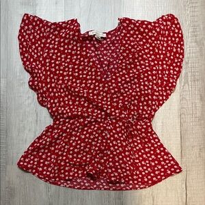 Monteau Red Floral Blouse